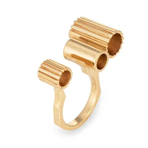 70s Vintage Abstract Barrel Ring 14k Yellow Gold Sz 6.5 Estate Cocktail Jewelry