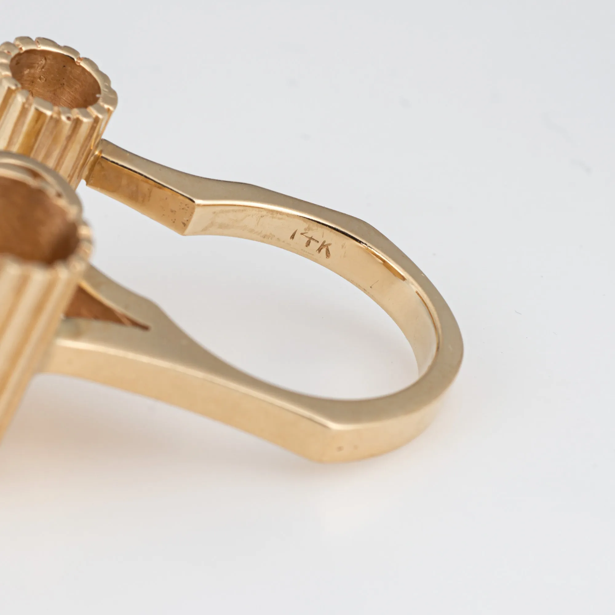 70s Vintage Abstract Barrel Ring 14k Yellow Gold Sz 6.5 Estate Cocktail Jewelry
