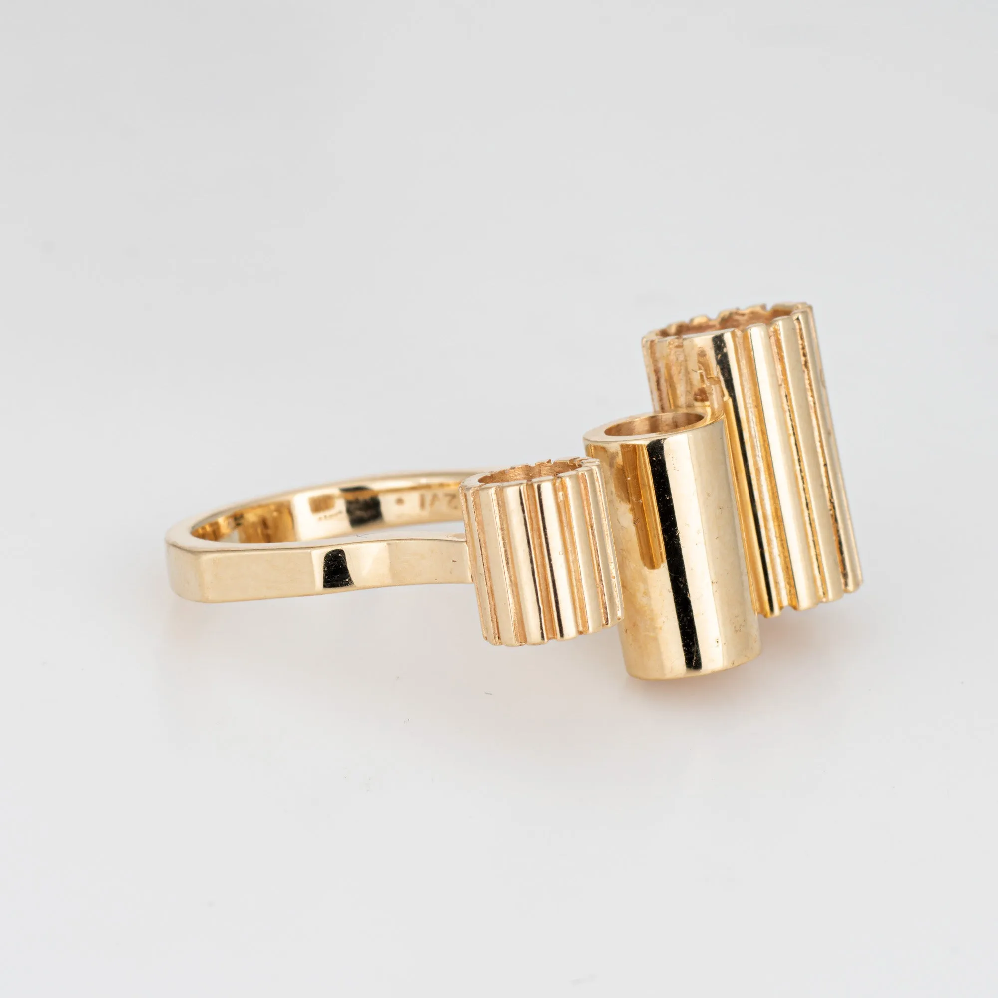 70s Vintage Abstract Barrel Ring 14k Yellow Gold Sz 6.5 Estate Cocktail Jewelry