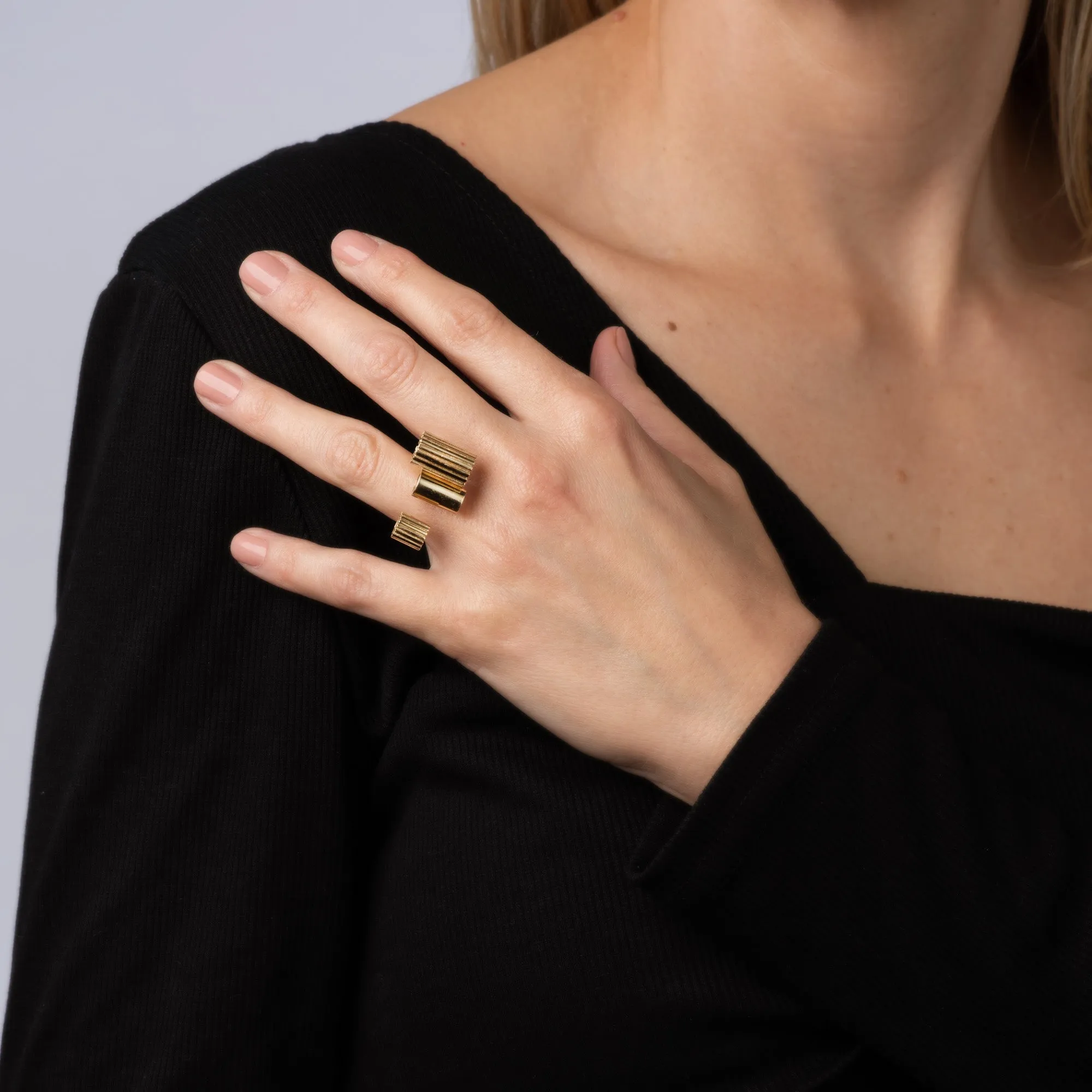 70s Vintage Abstract Barrel Ring 14k Yellow Gold Sz 6.5 Estate Cocktail Jewelry