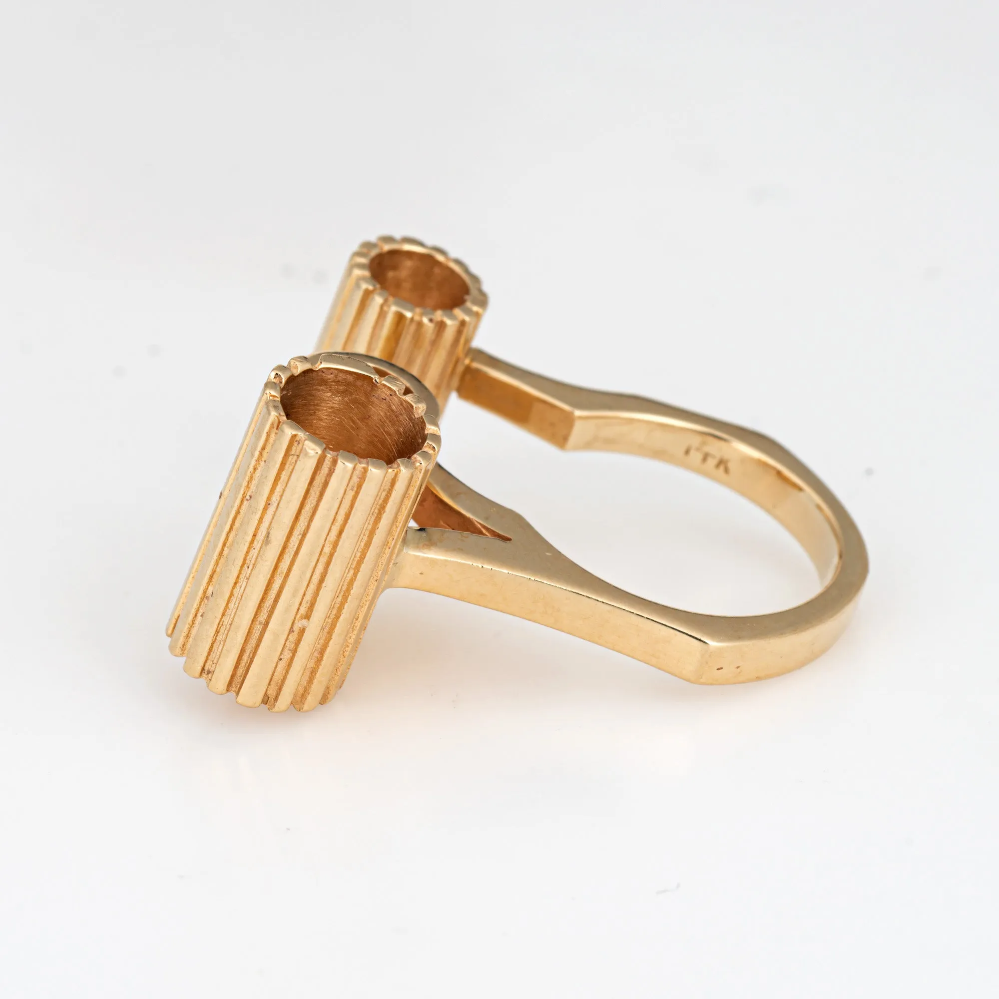 70s Vintage Abstract Barrel Ring 14k Yellow Gold Sz 6.5 Estate Cocktail Jewelry