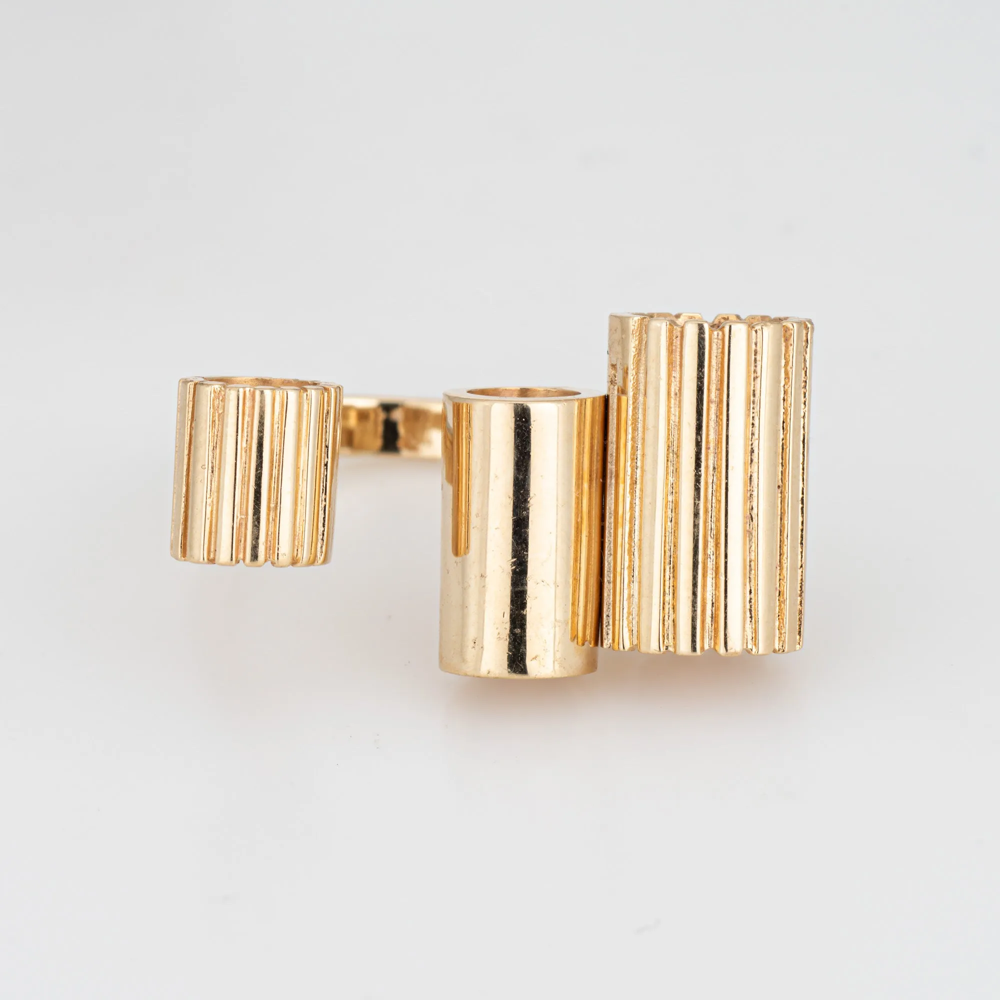 70s Vintage Abstract Barrel Ring 14k Yellow Gold Sz 6.5 Estate Cocktail Jewelry