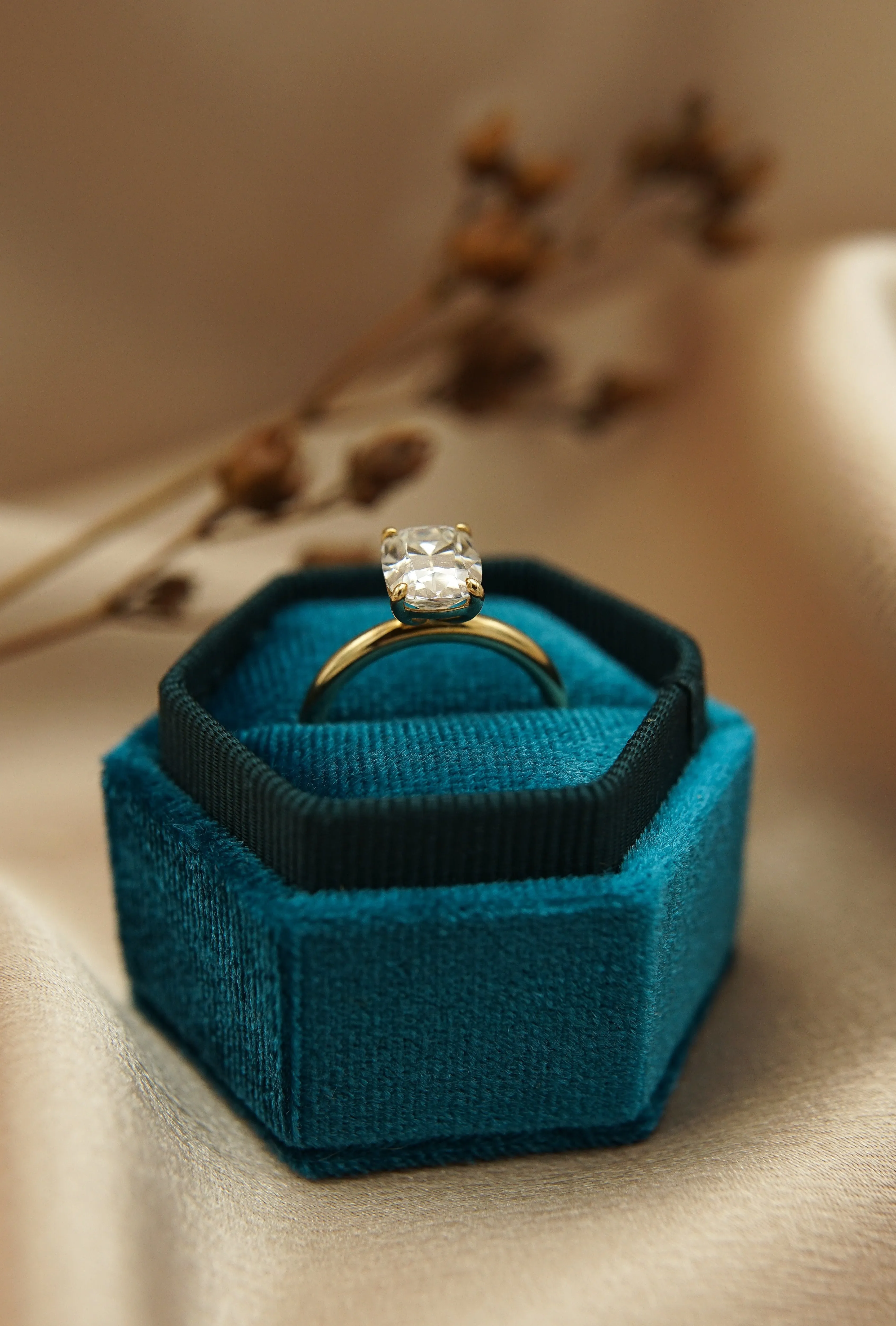9K Elongated Antique Cushion Cut Moissanite Ring