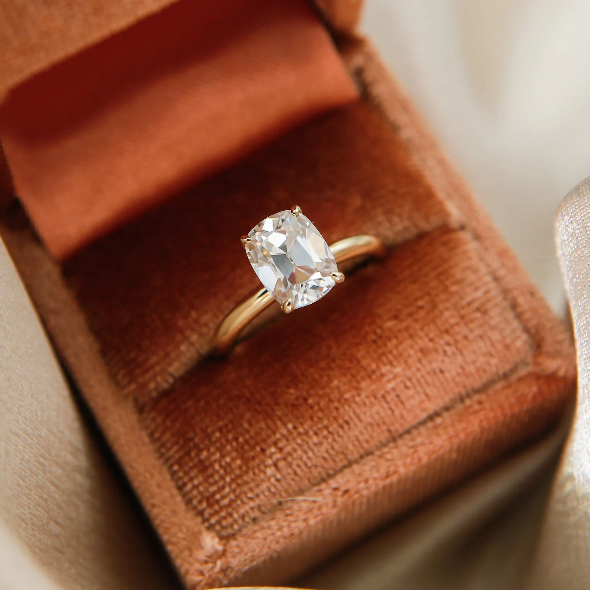 9K Elongated Antique Cushion Cut Moissanite Ring
