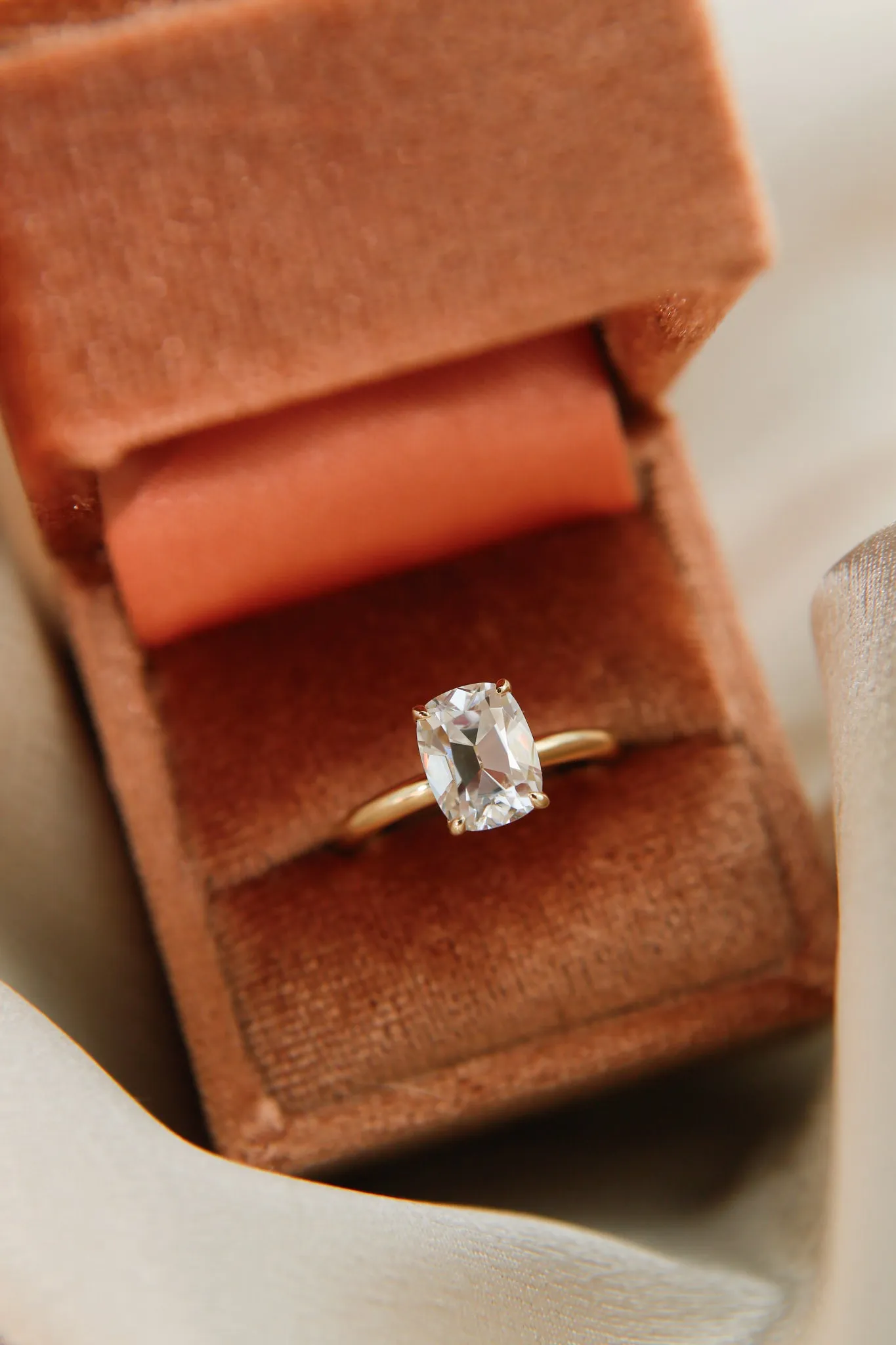 9K Elongated Antique Cushion Cut Moissanite Ring