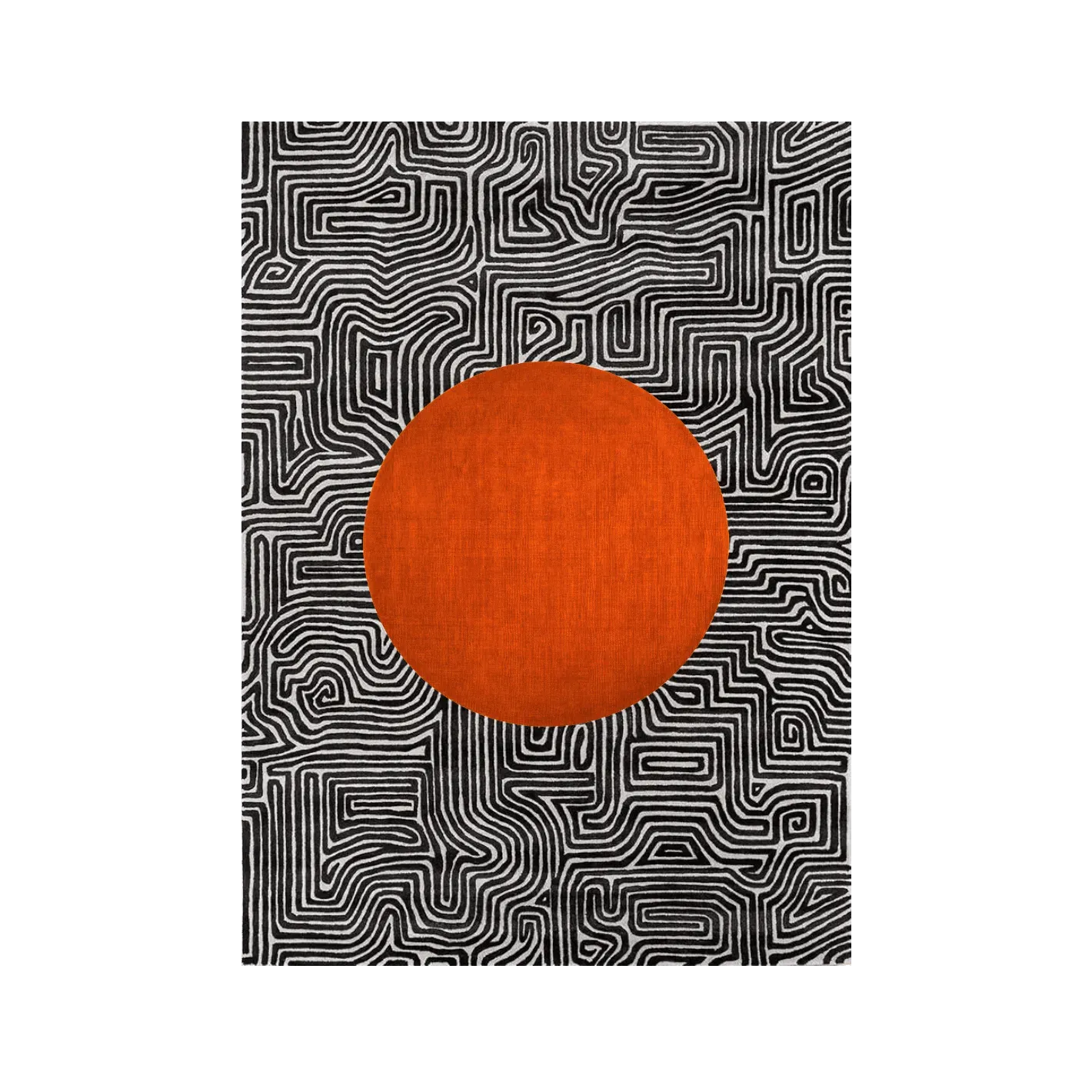 Abstract Maze Orange Sun Hand Tufted Wool Rug