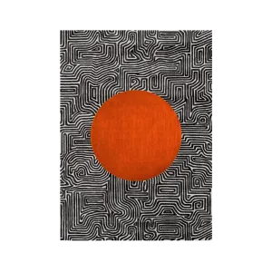 Abstract Maze Orange Sun Hand Tufted Wool Rug
