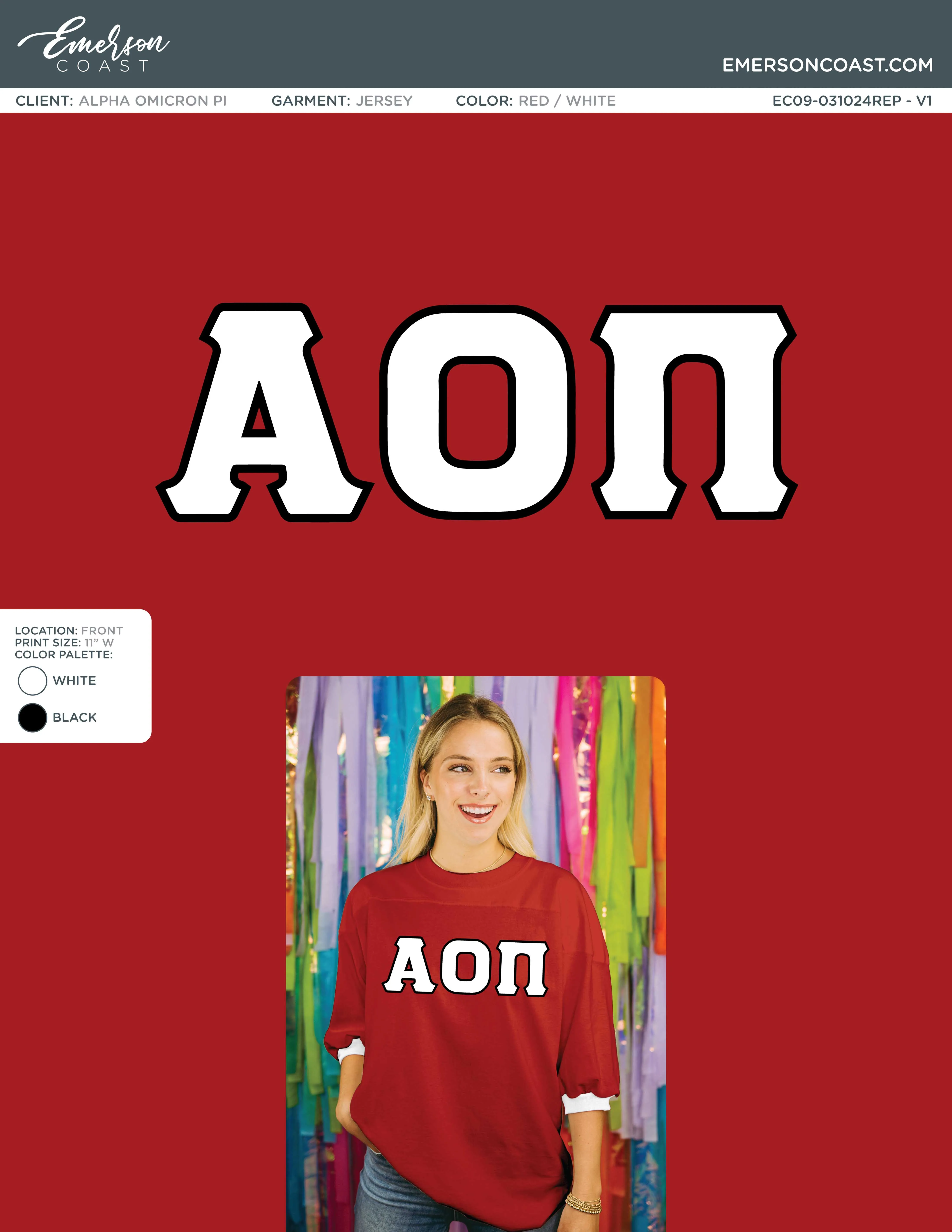 Alpha Omicron Pi Recruitment and Bid Day Greek Letter Jersey