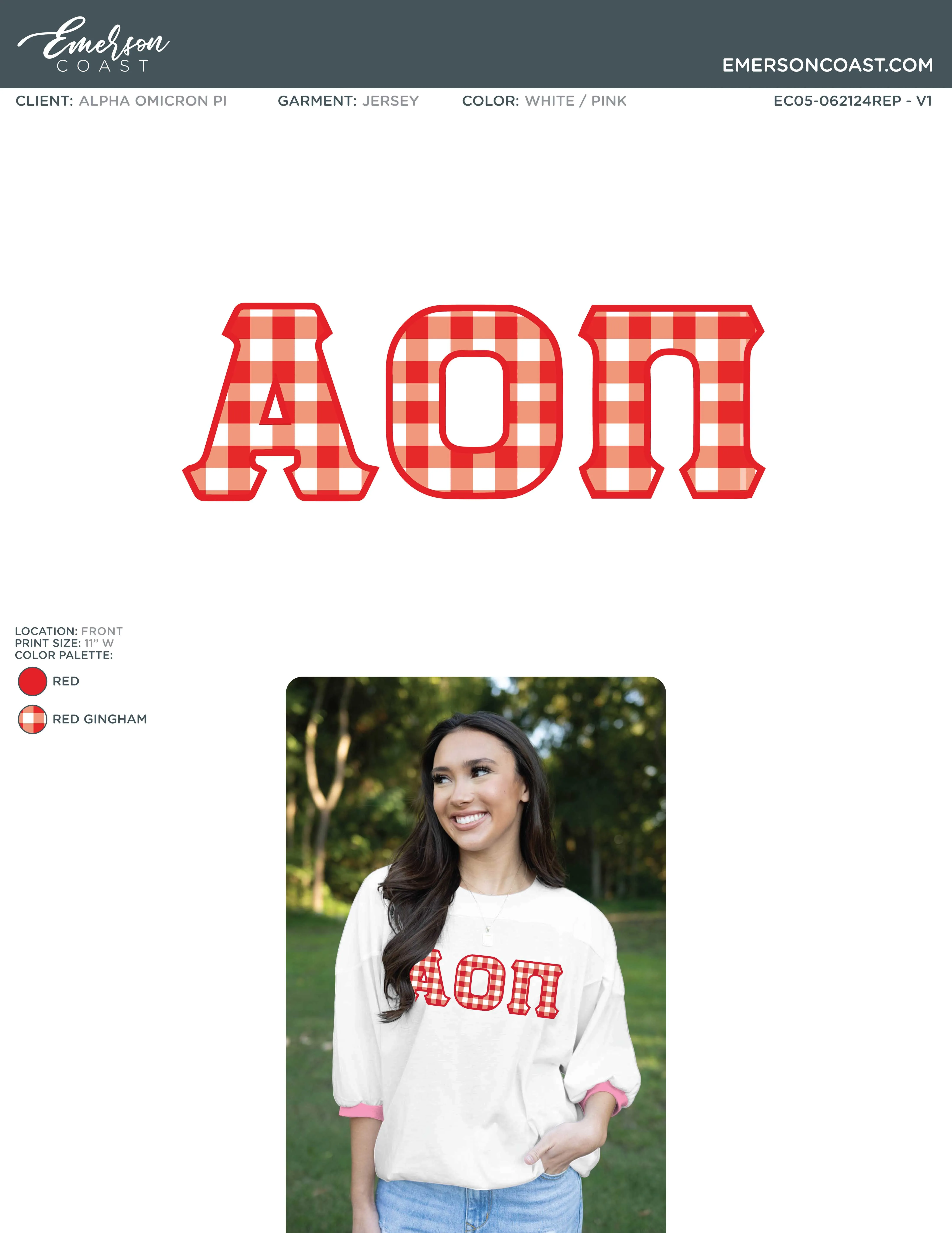 Alpha Omicron Pi Recruitment and Bid Day Greek Letter Jersey