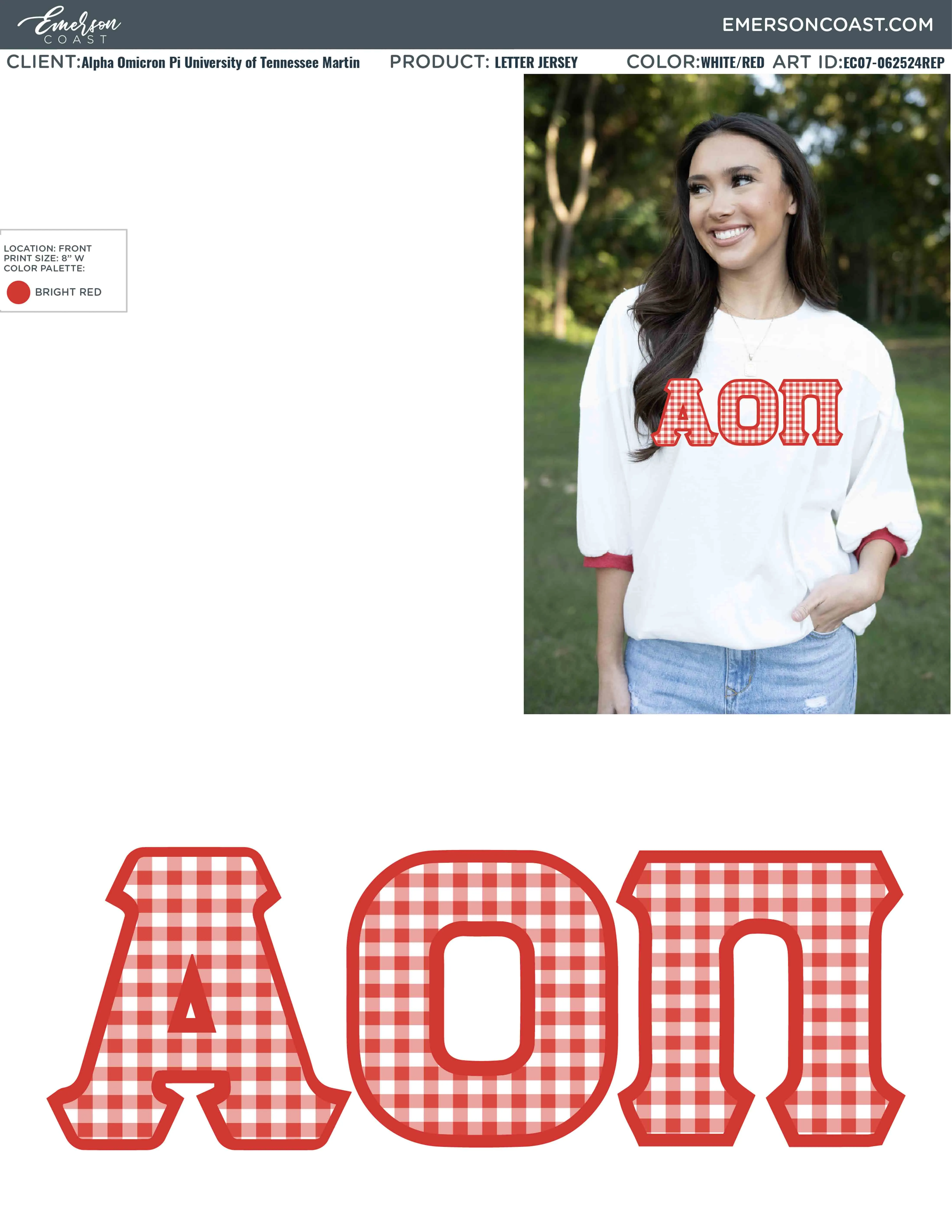 Alpha Omicron Pi Recruitment and Bid Day Greek Letter Jersey