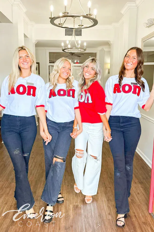Alpha Omicron Pi Recruitment and Bid Day Greek Letter Jersey