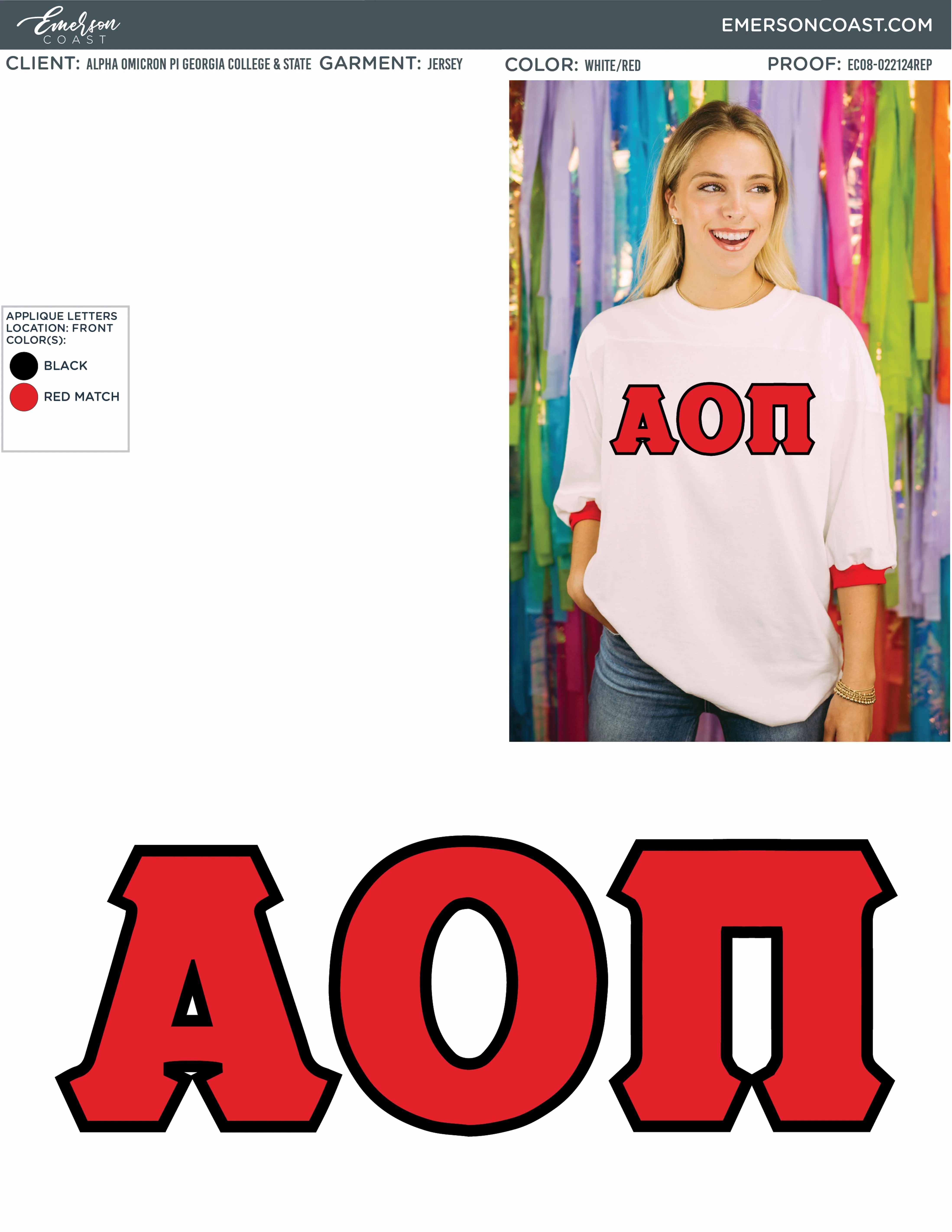 Alpha Omicron Pi Recruitment and Bid Day Greek Letter Jersey