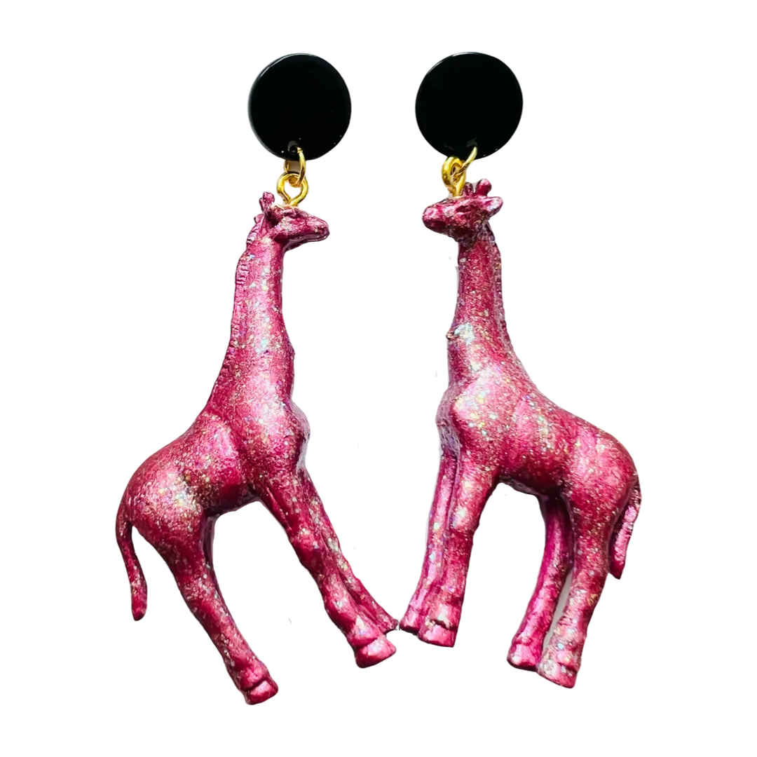 Animal Earrings Hot Pink Giraffe
