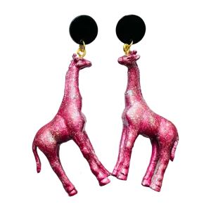 Animal Earrings Hot Pink Giraffe