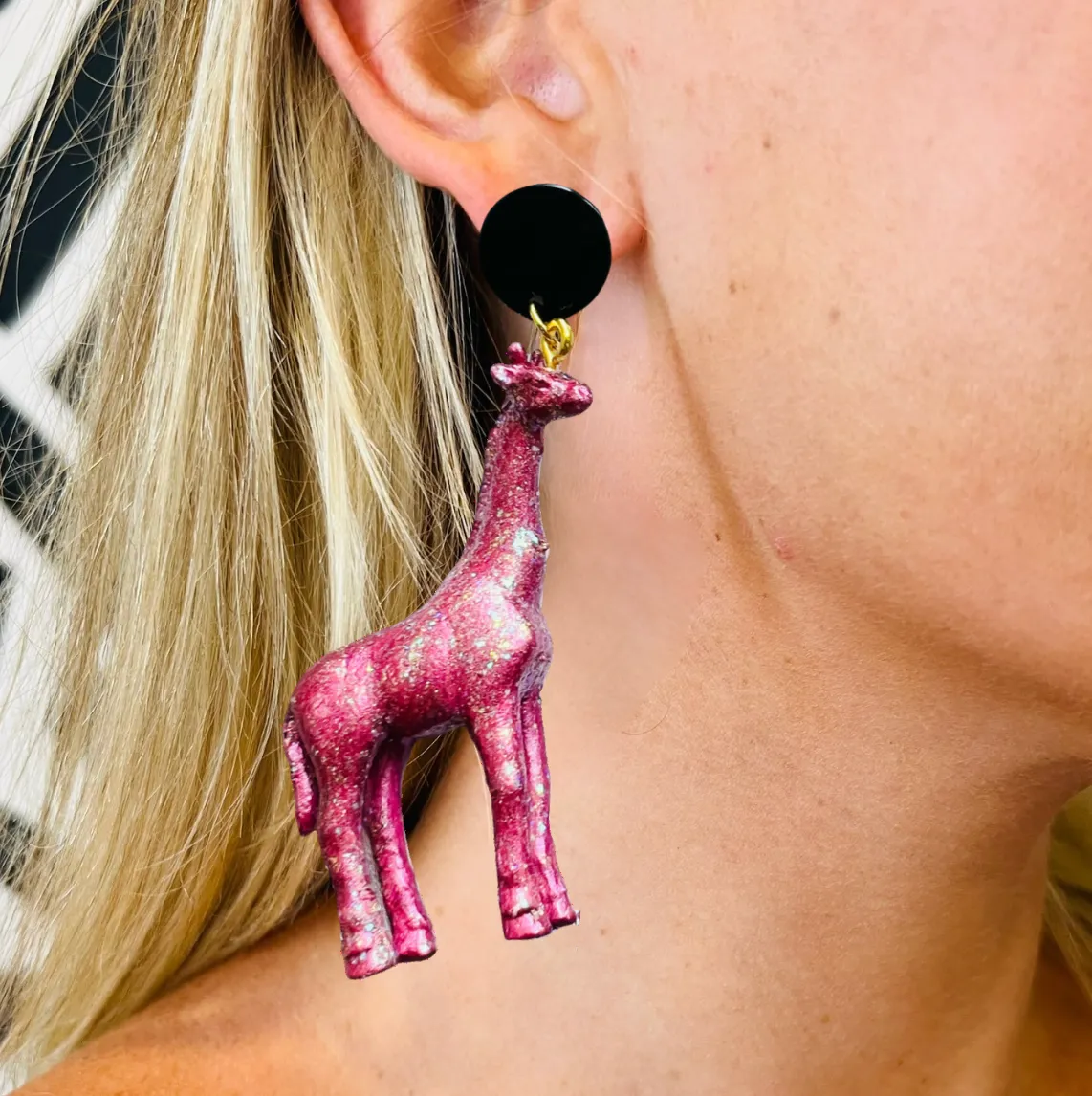 Animal Earrings Hot Pink Giraffe