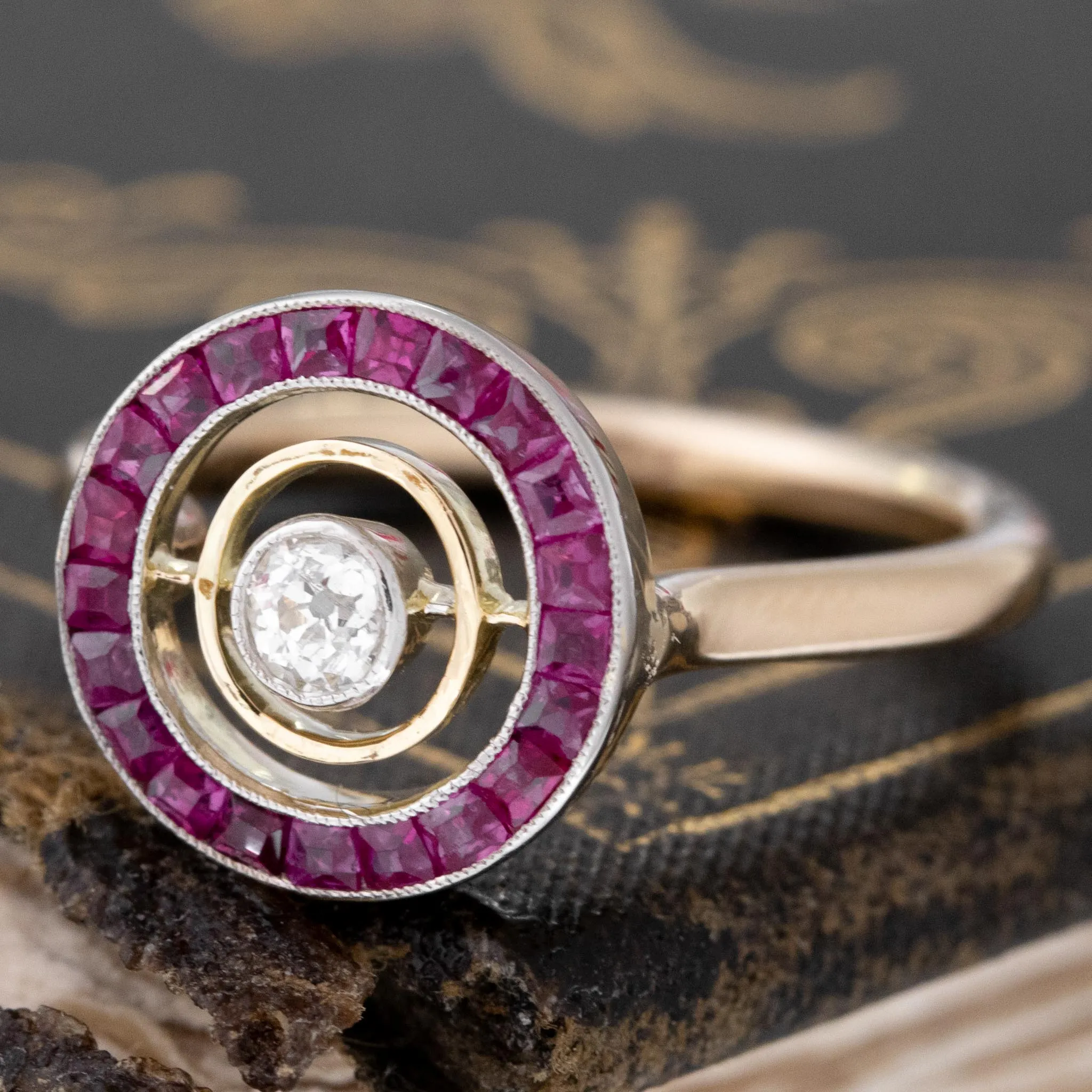 Antique Diamond & Ruby Target Conversion Ring