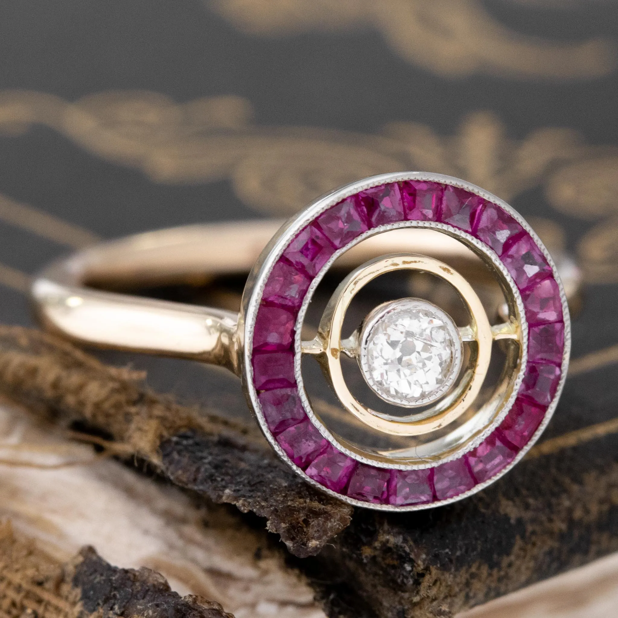 Antique Diamond & Ruby Target Conversion Ring