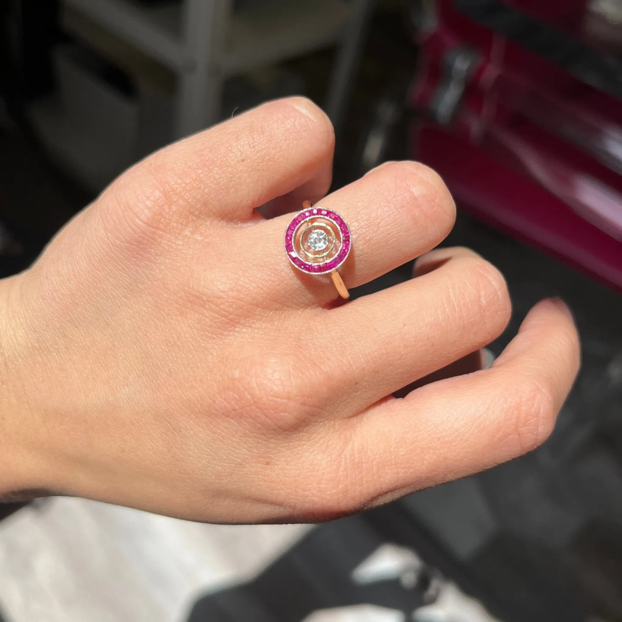 Antique Diamond & Ruby Target Conversion Ring