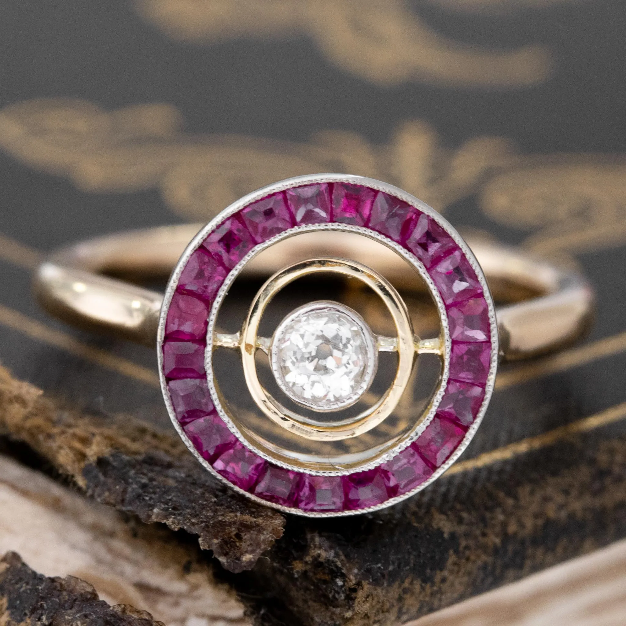 Antique Diamond & Ruby Target Conversion Ring
