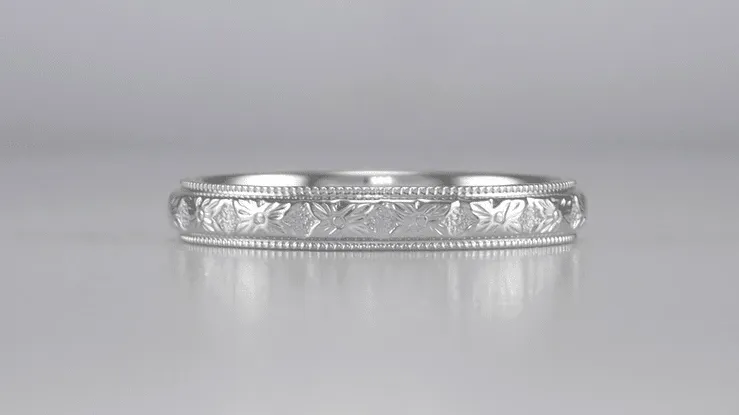 Antique Style Art Deco Dogwood Flowers Wedding Band in 10K, 14K, or 18K White Gold