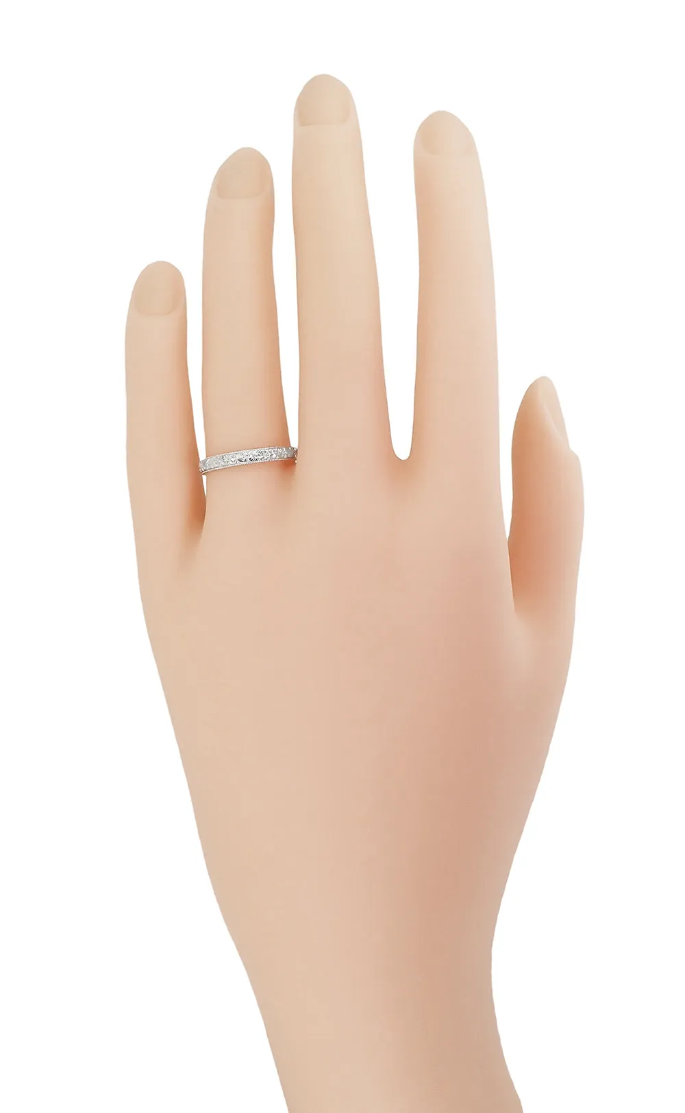 Antique Style Art Deco Dogwood Flowers Wedding Band in 10K, 14K, or 18K White Gold