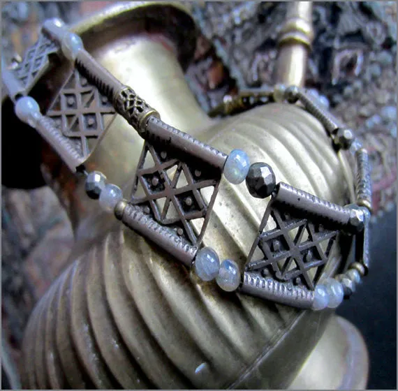 Antique Tribal Silver Choker with Faceted Labradorite Beads