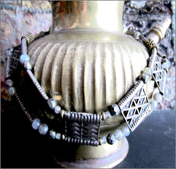 Antique Tribal Silver Choker with Faceted Labradorite Beads