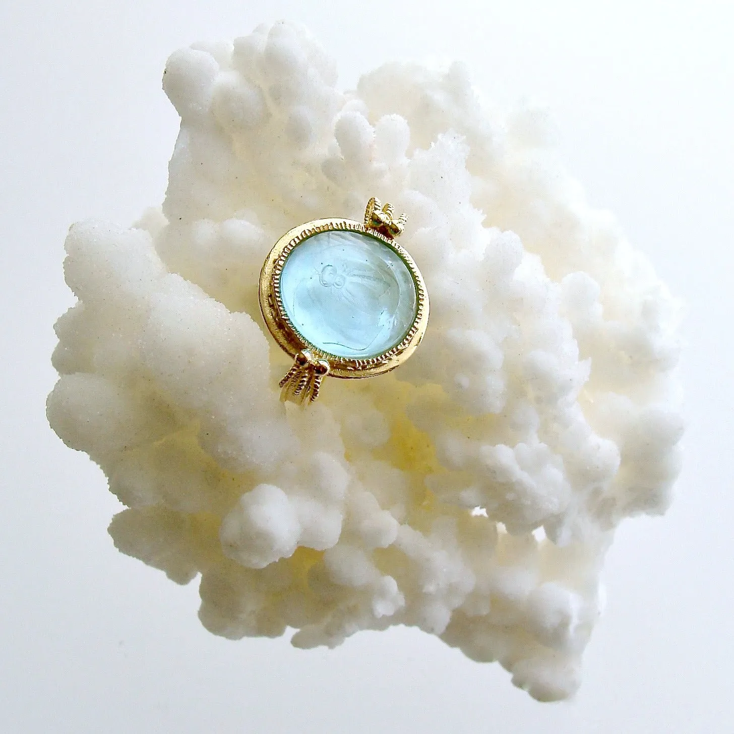Aqua Napoleonic Bee Intaglio Ring - Peu d’Abelle Aqua Ring
