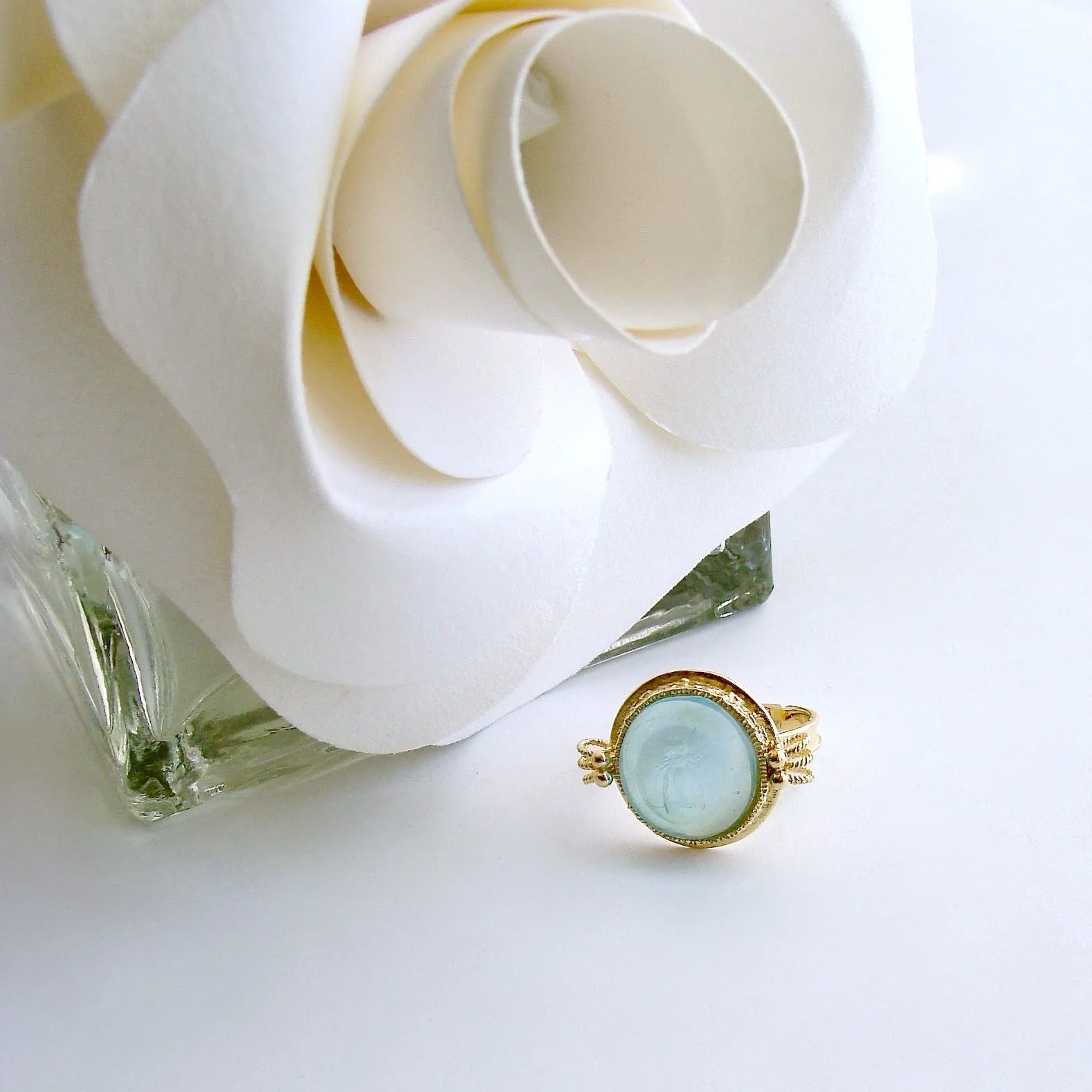 Aqua Napoleonic Bee Intaglio Ring - Peu d’Abelle Aqua Ring