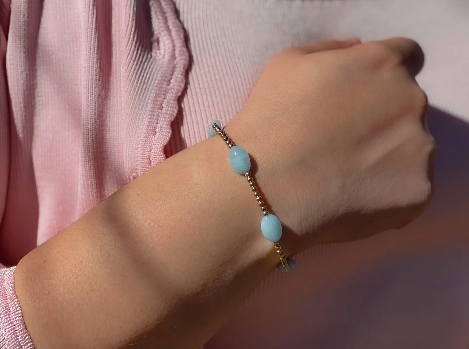 Aquamarine and Gold Bead Bracelet