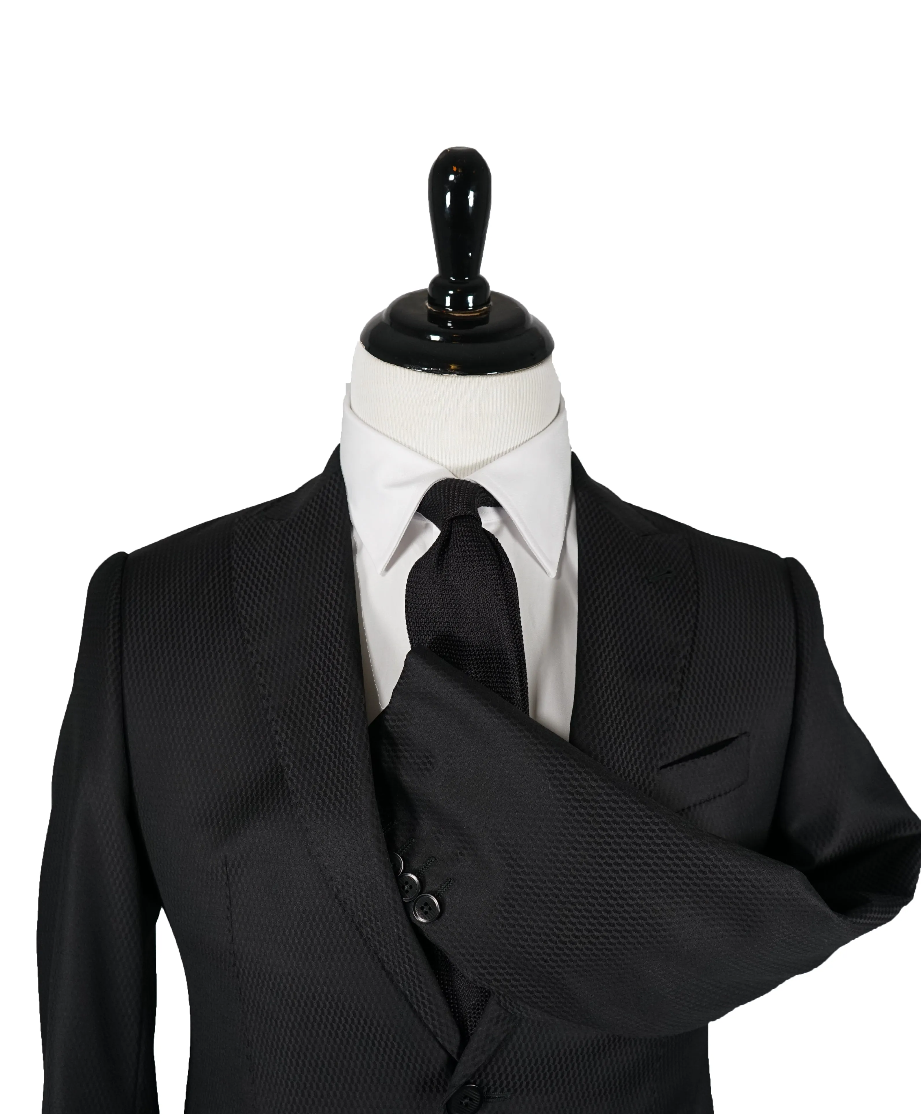 ARMANI COLLEZIONI - “M Line” Slim Black Textured Geometric Fabric Suit - 40R