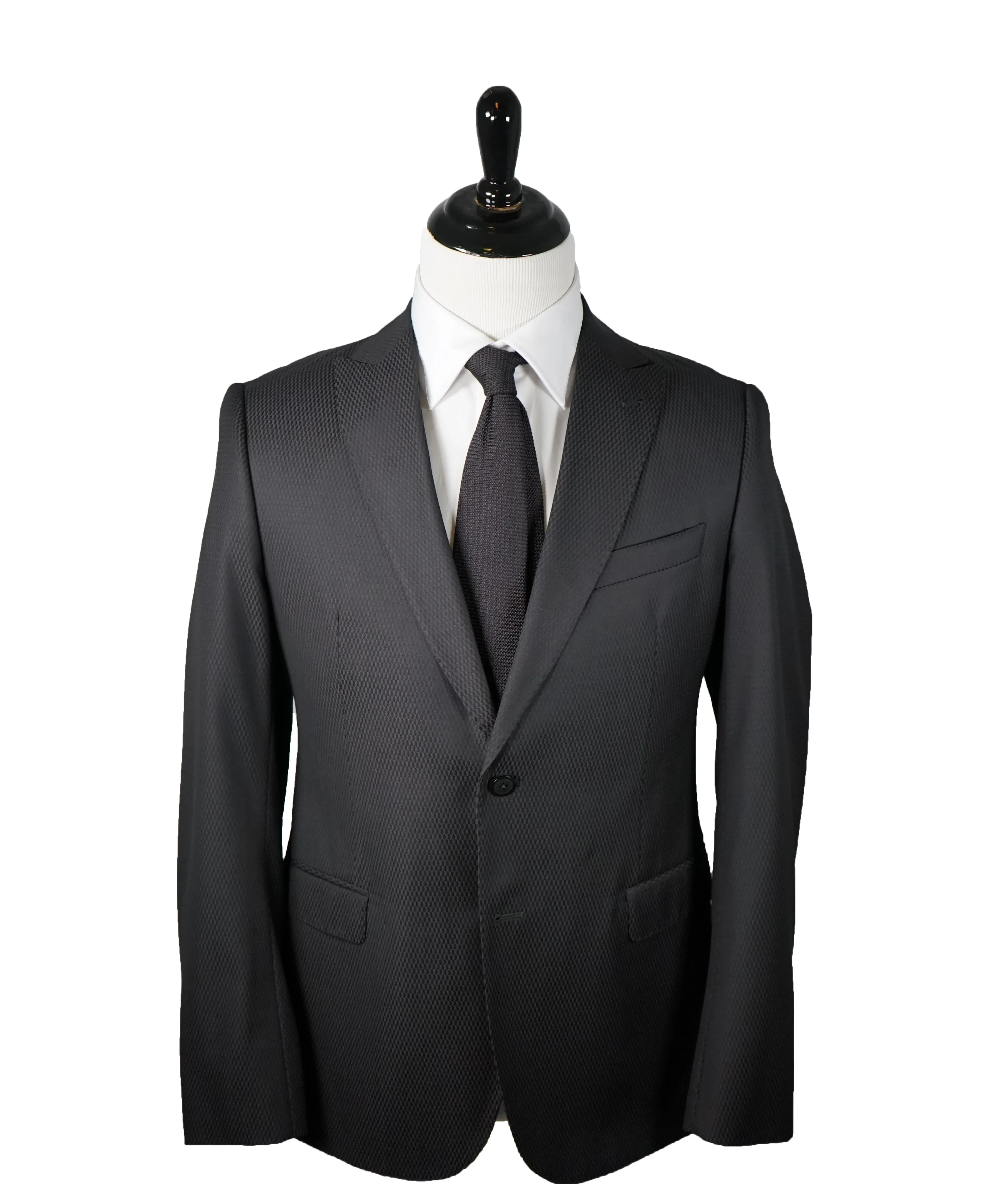 ARMANI COLLEZIONI - “M Line” Slim Black Textured Geometric Fabric Suit - 40R