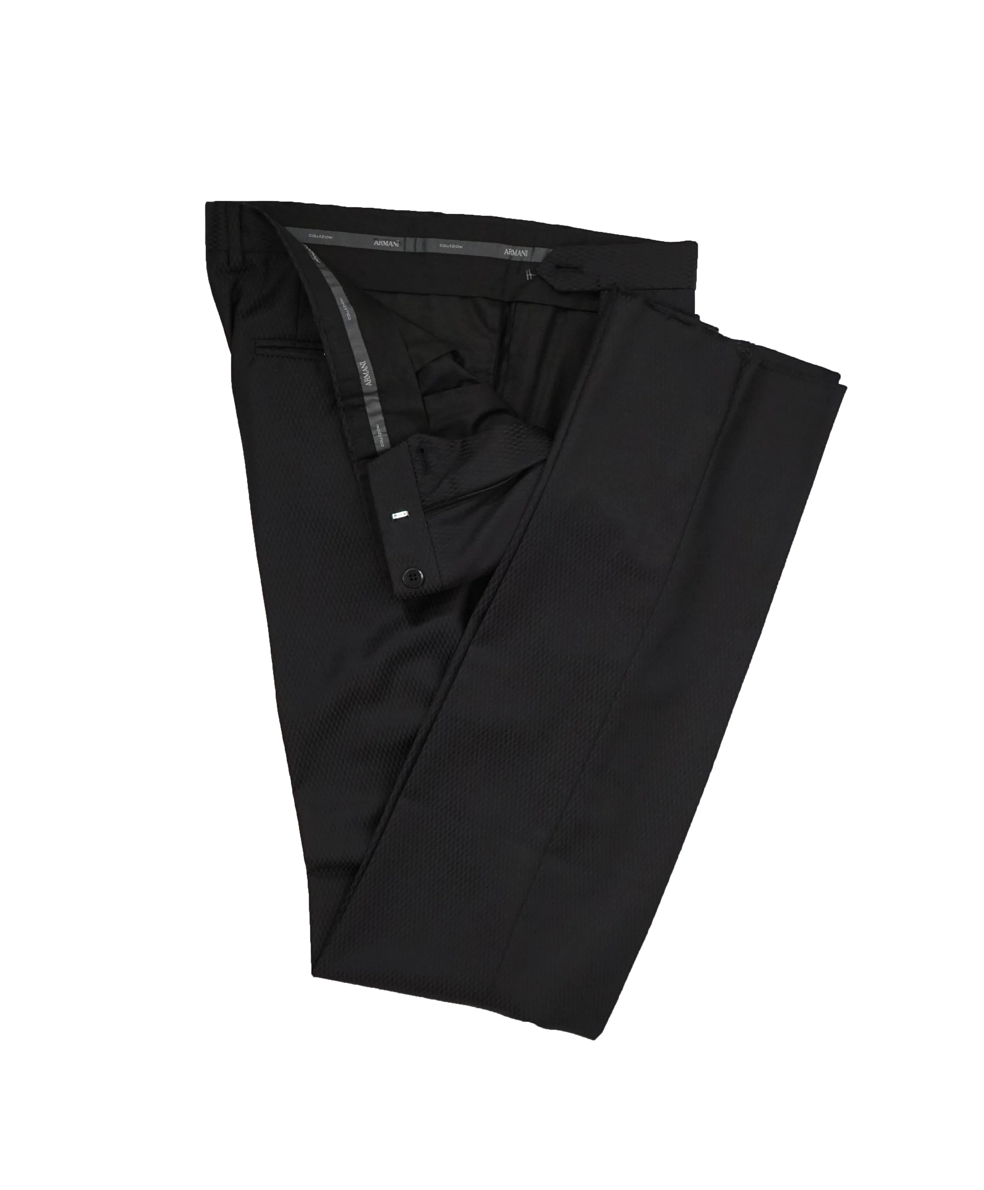 ARMANI COLLEZIONI - “M Line” Slim Black Textured Geometric Fabric Suit - 40R