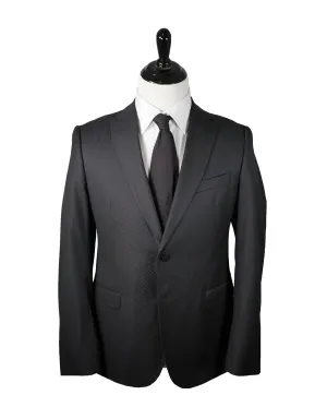 ARMANI COLLEZIONI - “M Line” Slim Black Textured Geometric Fabric Suit - 40R