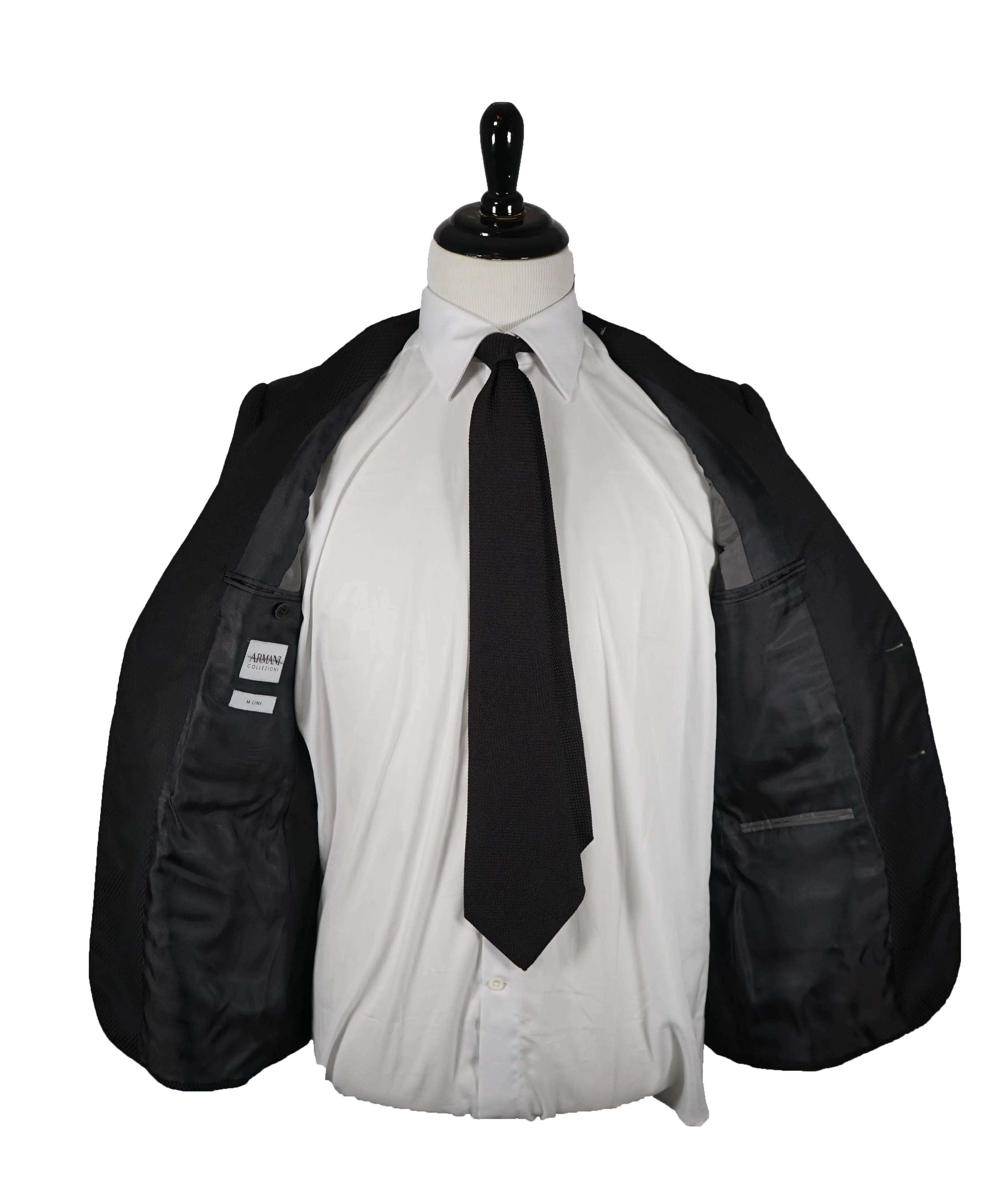 ARMANI COLLEZIONI - “M Line” Slim Black Textured Geometric Fabric Suit - 40R