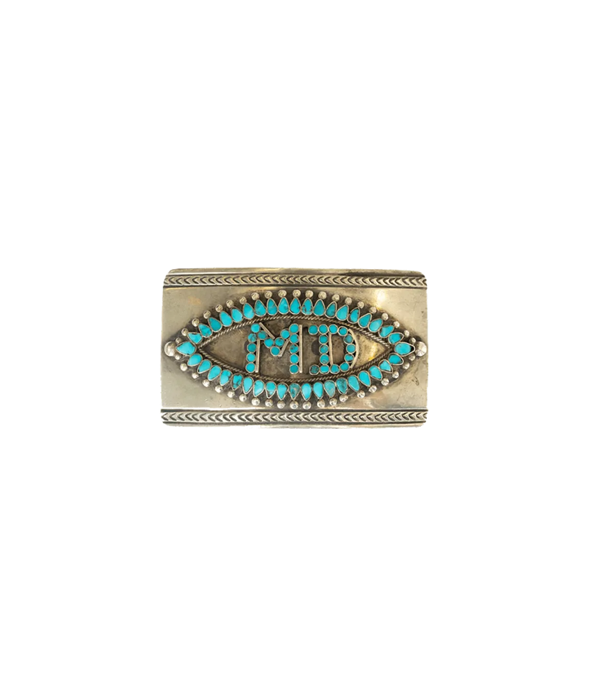BAMxMC Vintage Hand-Crafted Sterling Silver and Turquoise Belt Buckle