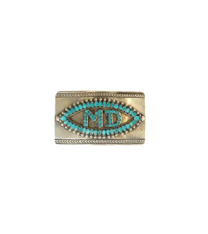 BAMxMC Vintage Hand-Crafted Sterling Silver and Turquoise Belt Buckle