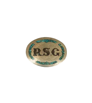 BAMxMC Vintage Little White Dove Silver and Crushed Turquoise Belt Buckle