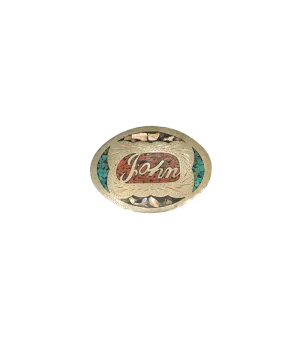 BAMxMC Vintage Little White Dove Turquoise & Coral Inlay Belt Buckle