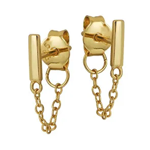 Bar Chain Huggie Stud Earrings in Gold