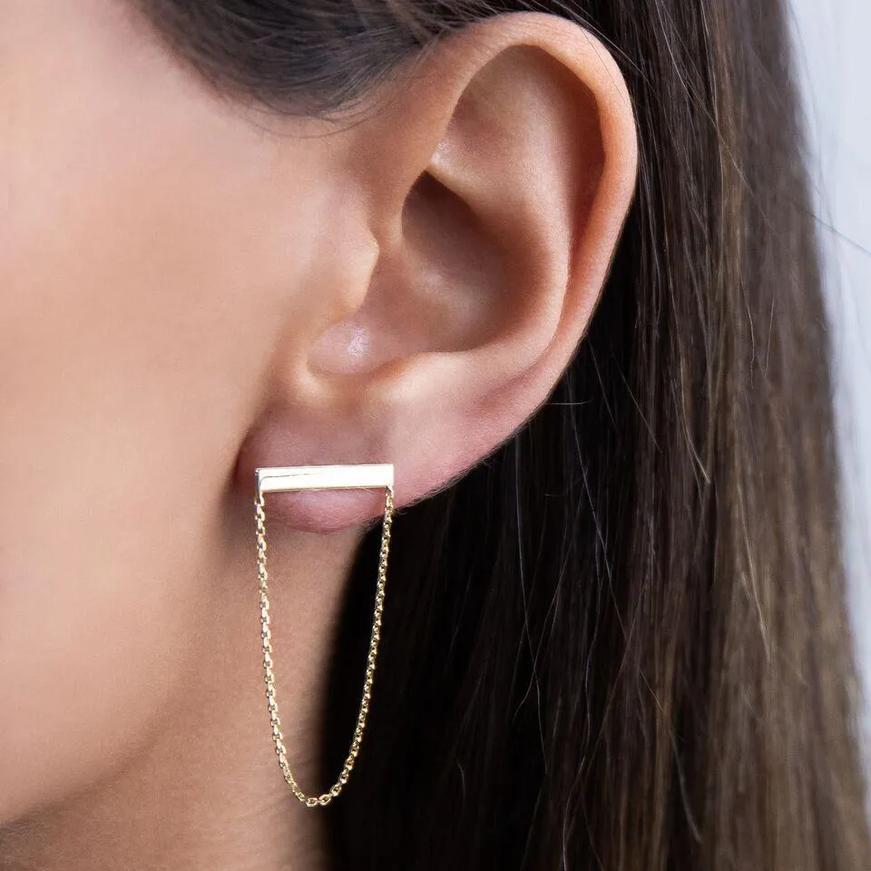 Bar Chain Stud Earring 14K