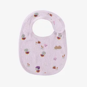 Bavoir lavande à motifs de canetons en jersey crêpé, naissance || Lavender bib with ducks print in crinkle jersey, newborn
