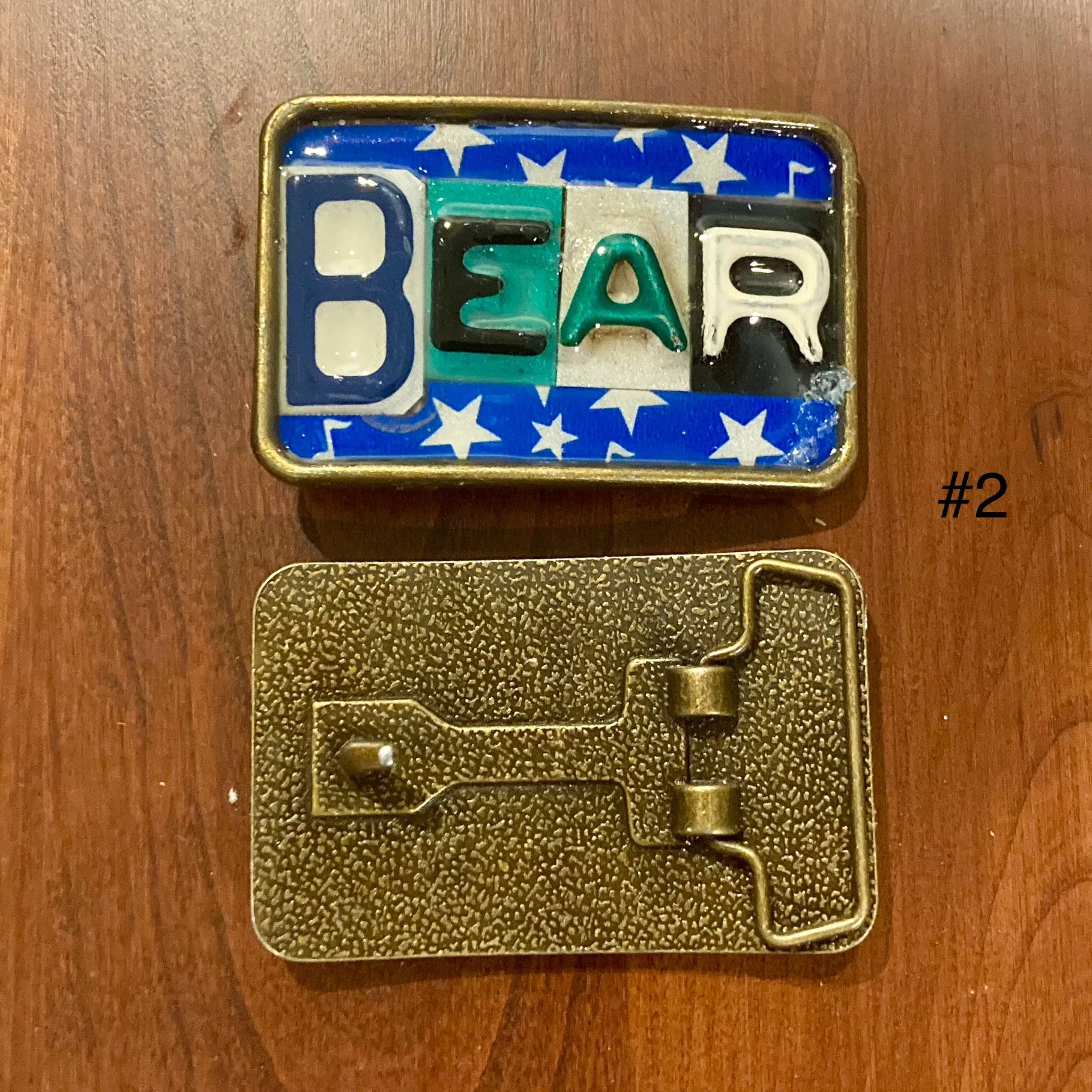 Bear Upcycled License Plate Belt Buckle