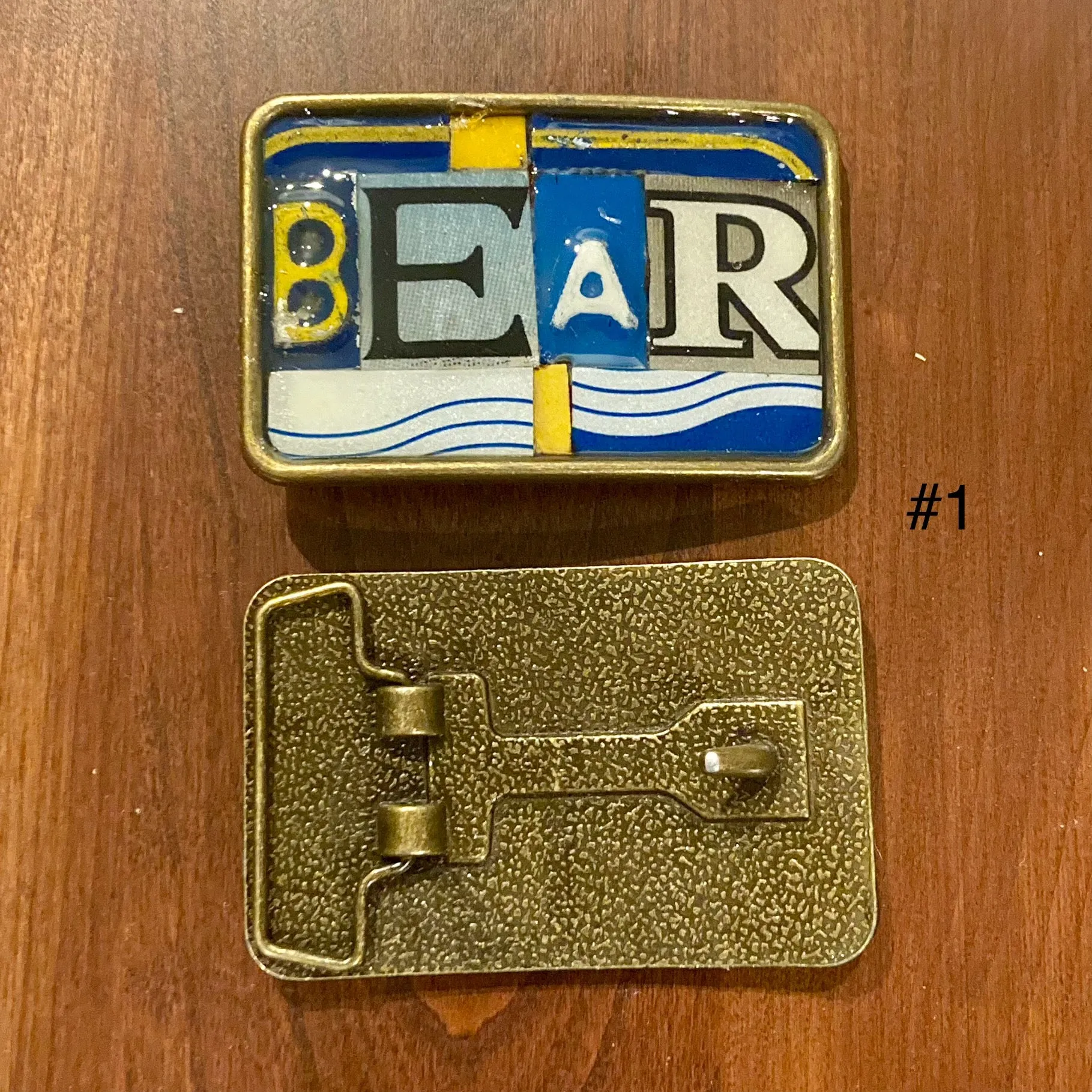 Bear Upcycled License Plate Belt Buckle