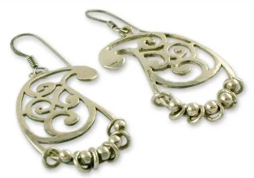 Beautiful, chic, paisley earrings with a jangling fringe of tiny rings