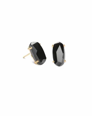 Betty Gold Stud Earrings In Black Opaque Glass
