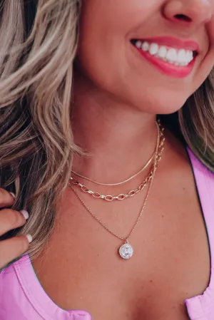 Bezel Set Round Solitaire Pendant Layer Necklace