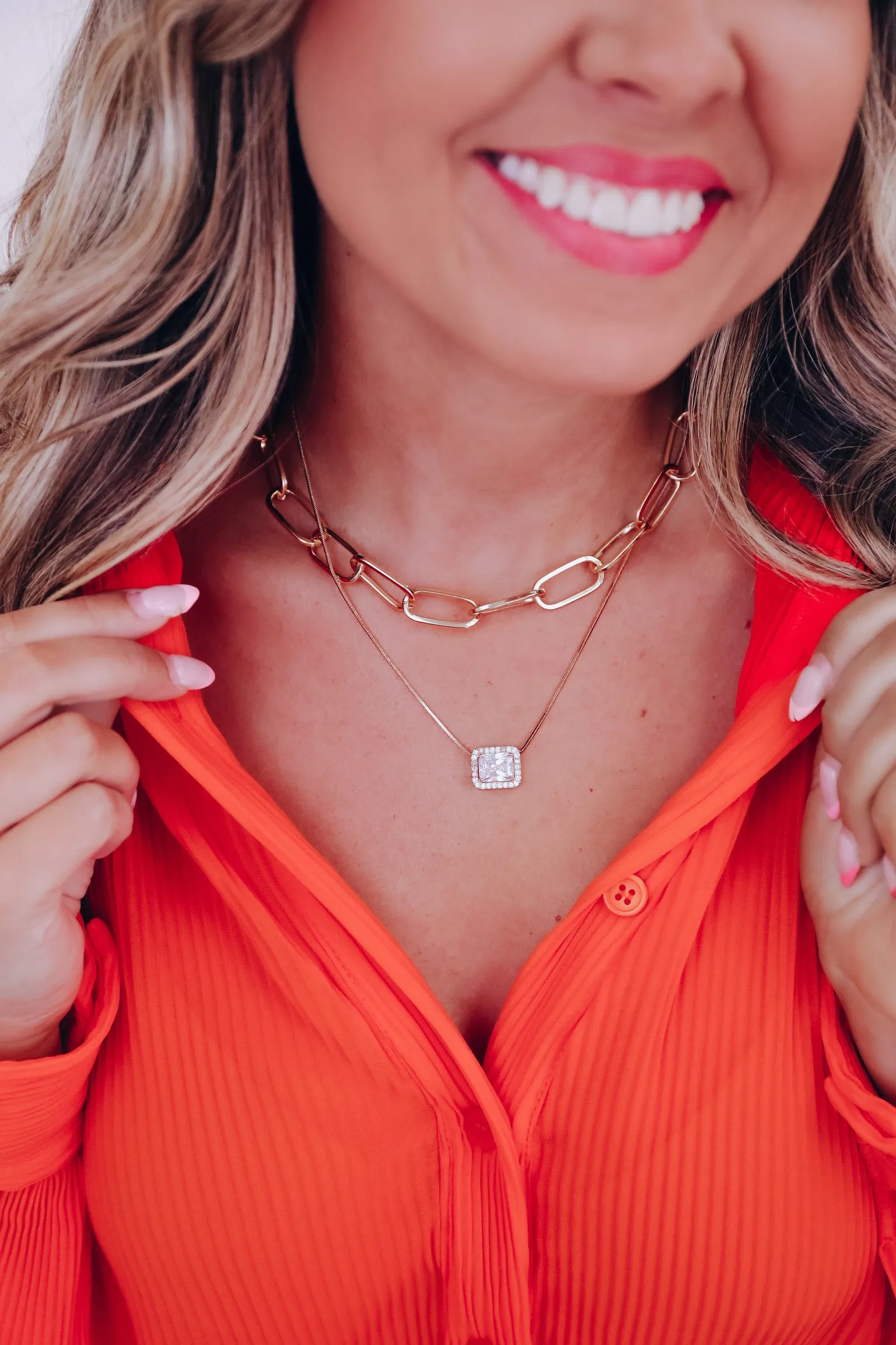 Bezel Set Square Solitaire Pendant Layer Necklace