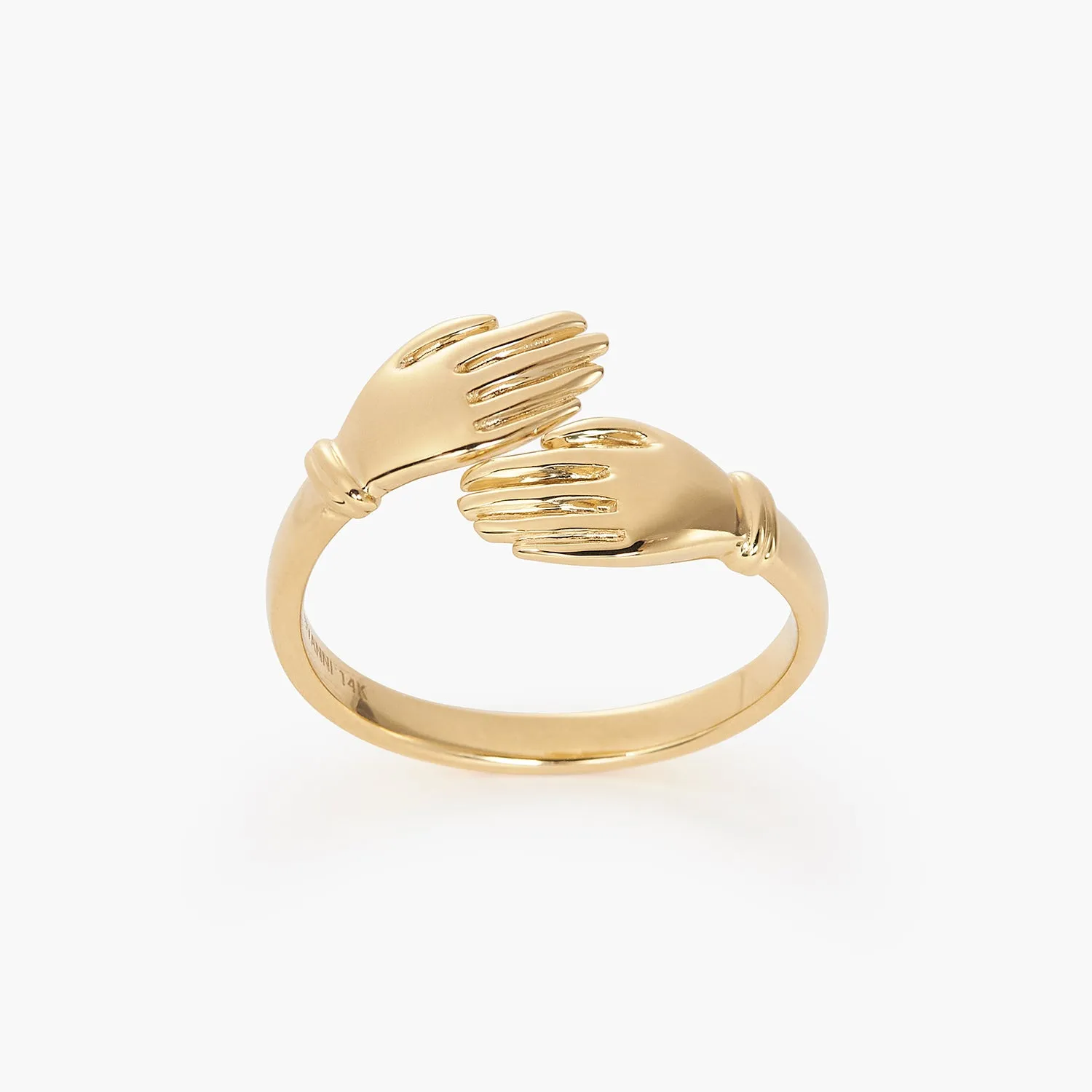 Big Tiny Golden Love Hugging Hand Stackable Ring
