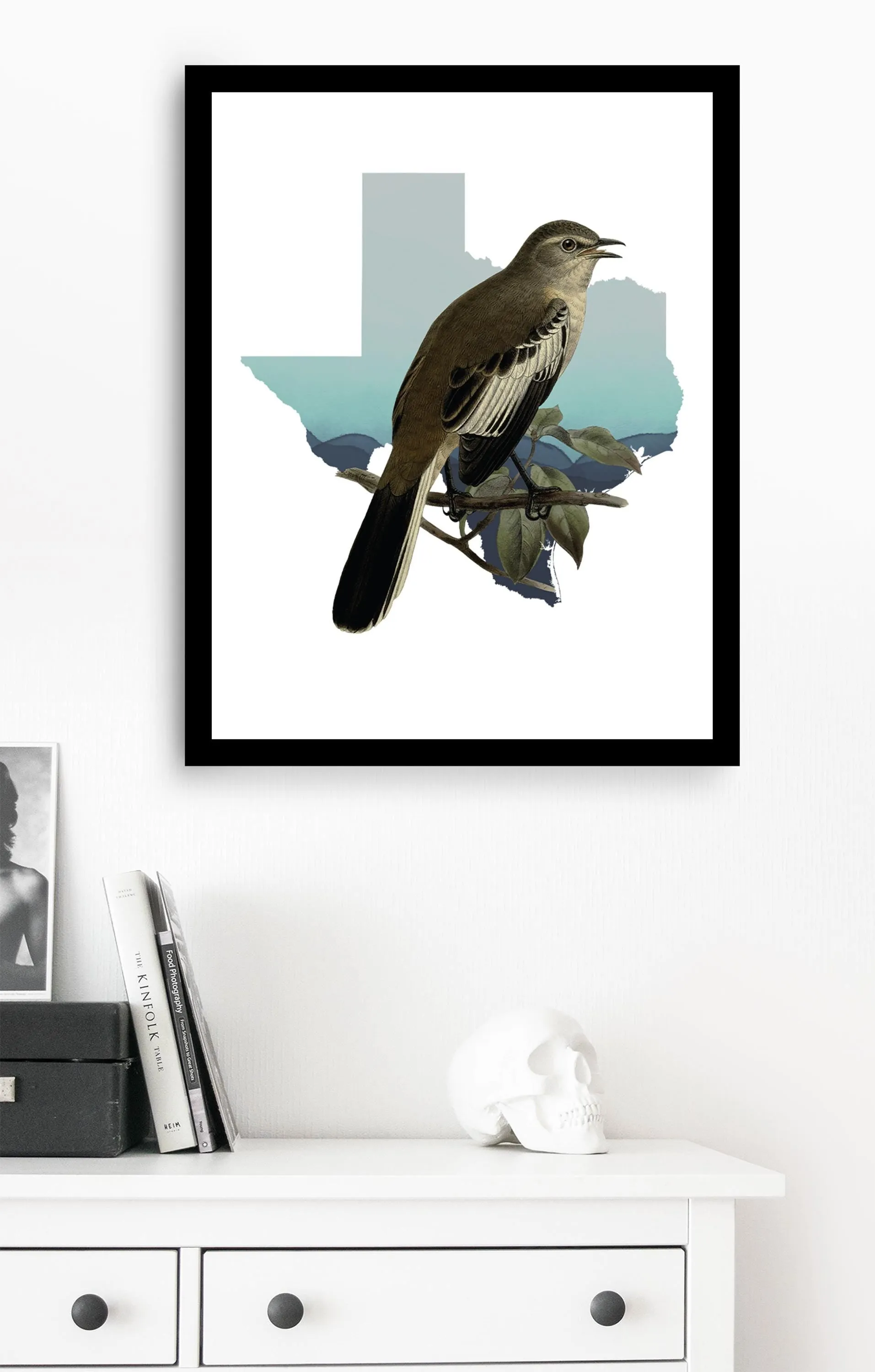 Bird Art | Texas Mockingbird Wall Art Print | Framed Texas Home Decor | Unique Gift for Bird Lover | Nature Wall Decor